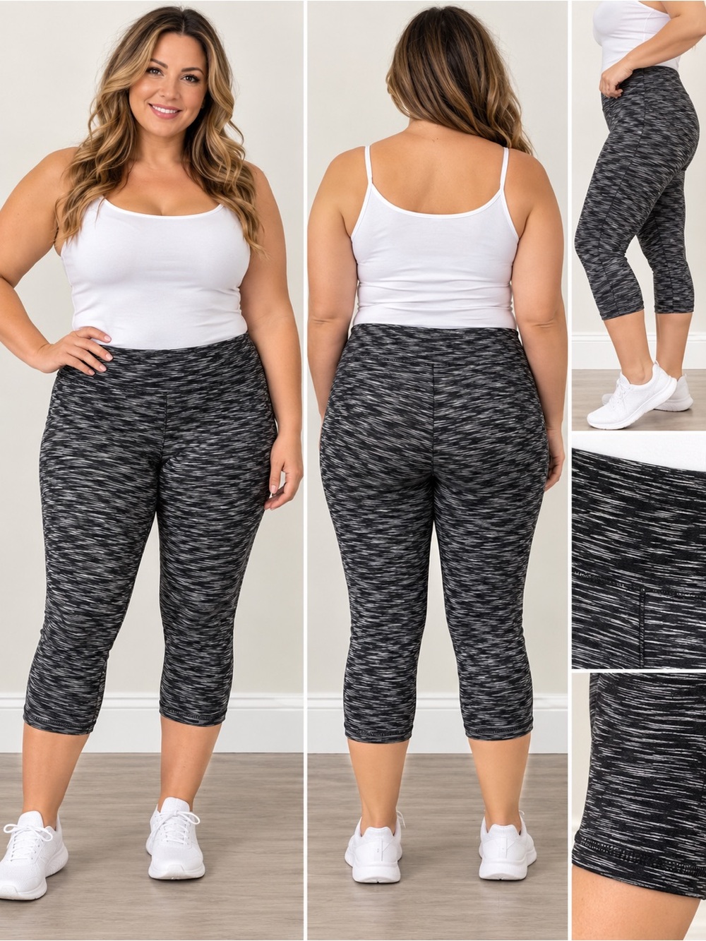 LIVI Active Black Gray Marled Capri Leggings High Rise Stretch Size 18/20